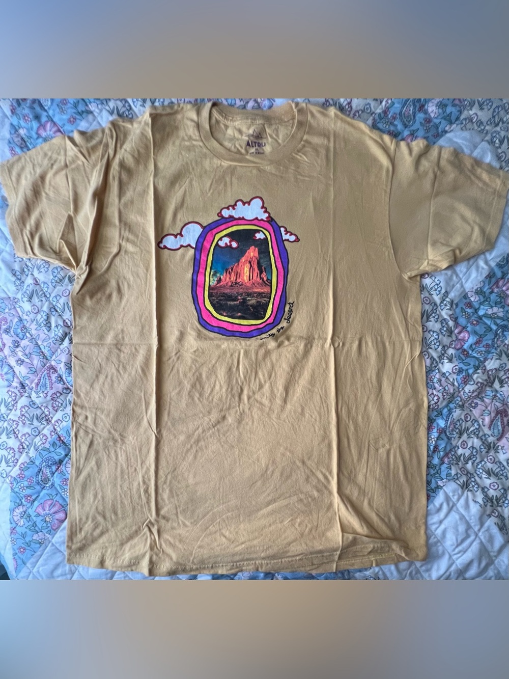 Altru Mustard Short-Sleeve Tee with Colorful Mountain Graphic